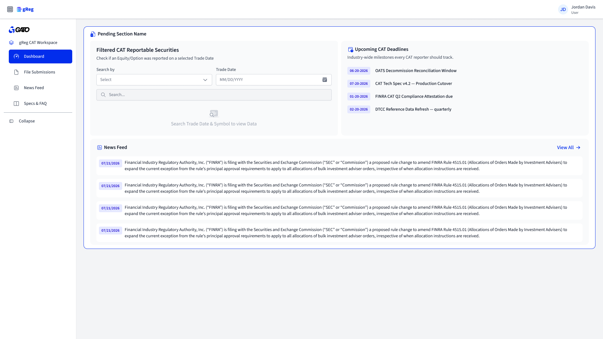 gReg lifecycle events normalized to FINRA CAT technical specifications