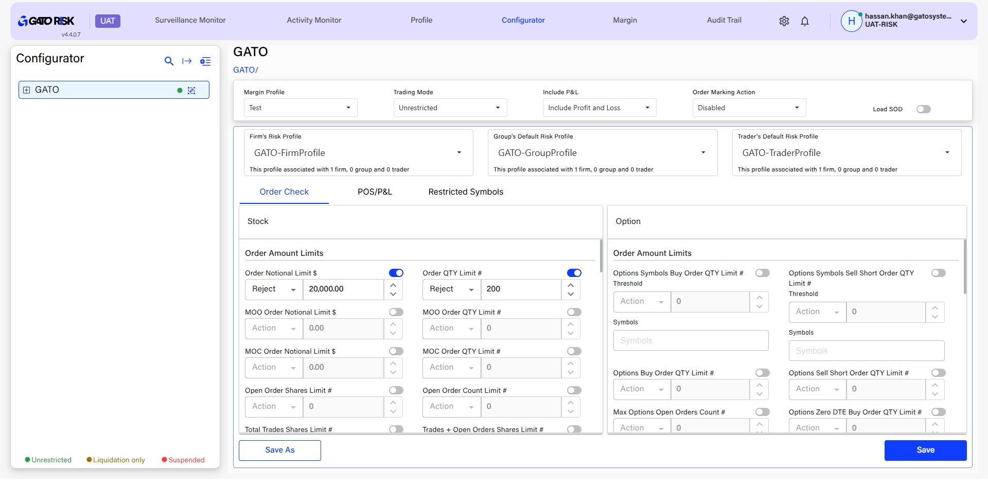 Real-time risk dashboard